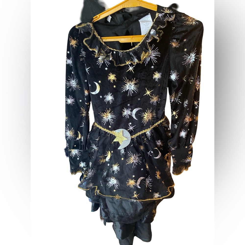 Light up Witch costume Black and Gold Celestial Print Fabric